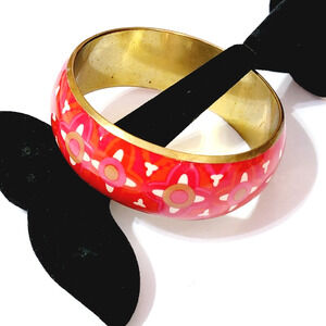 Vintage Red Bracelet Bangle Brass Lucite Inlay Colorful Jewelry Tribal bn-2